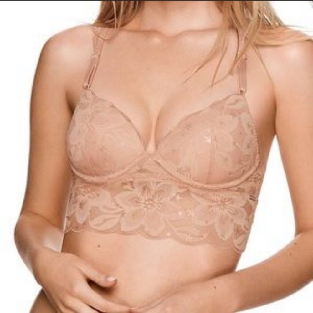 VS PINK Lace Star Longline Push Up Bra NWOT